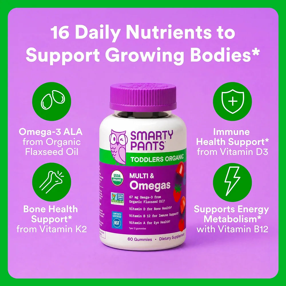 SmartyPants Toddler Organic Multi & Omegas Multivitamin Gummies
