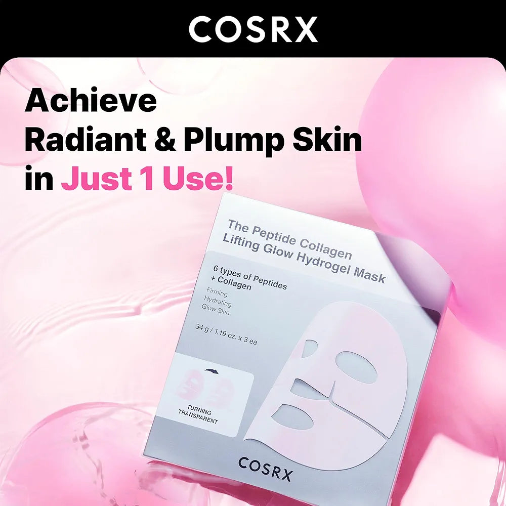 COSRX Pink Peptides Collagen Lifting Glow Hydrogel Face Masks Skincare 3 EA
