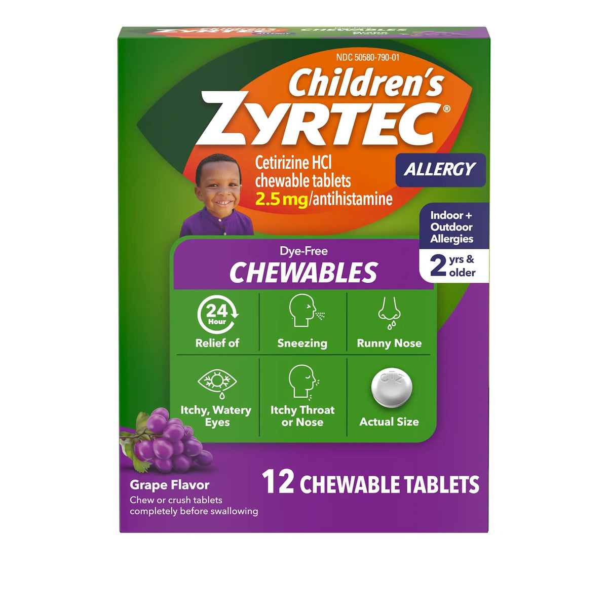 Children's Zyrtec Dye-Free Chewables, Cetirizine HCl, Grape
