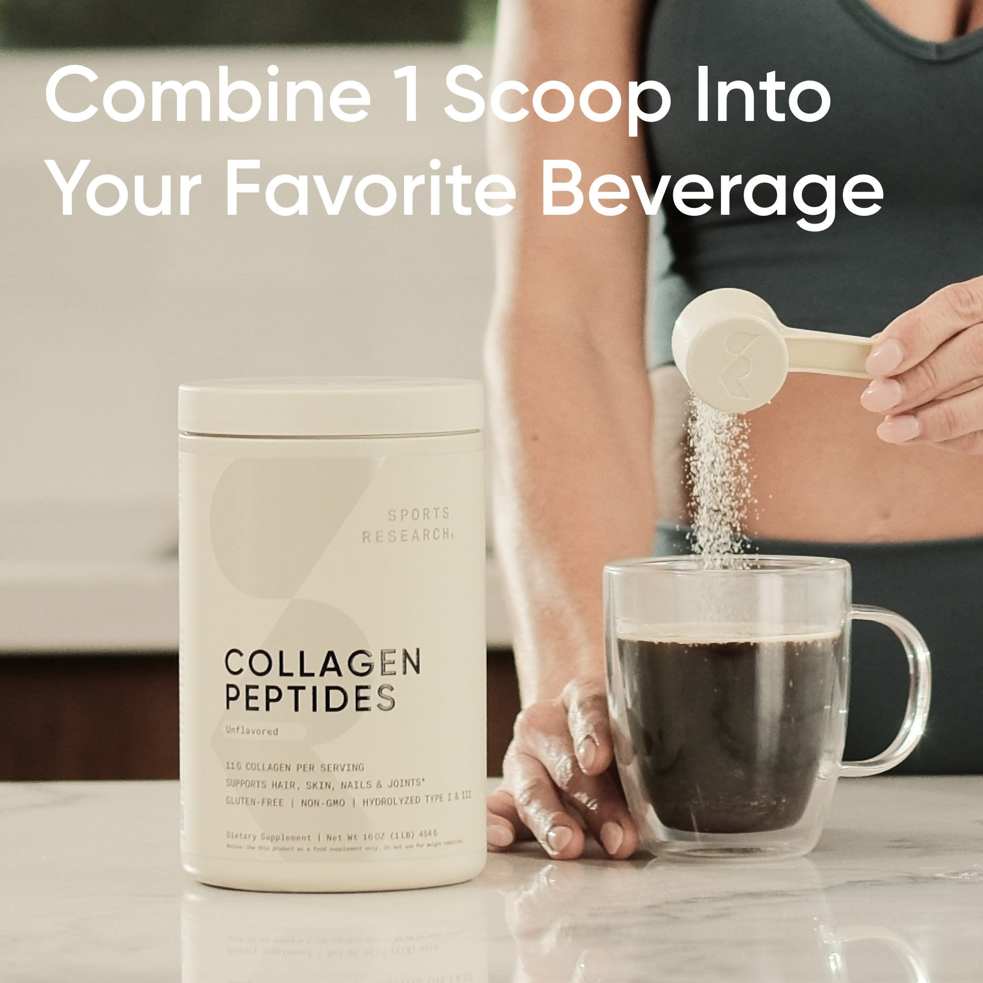 Sports Research Collagen Peptides - Hydrolyzed Type 1 & 3 Collagen Powder.