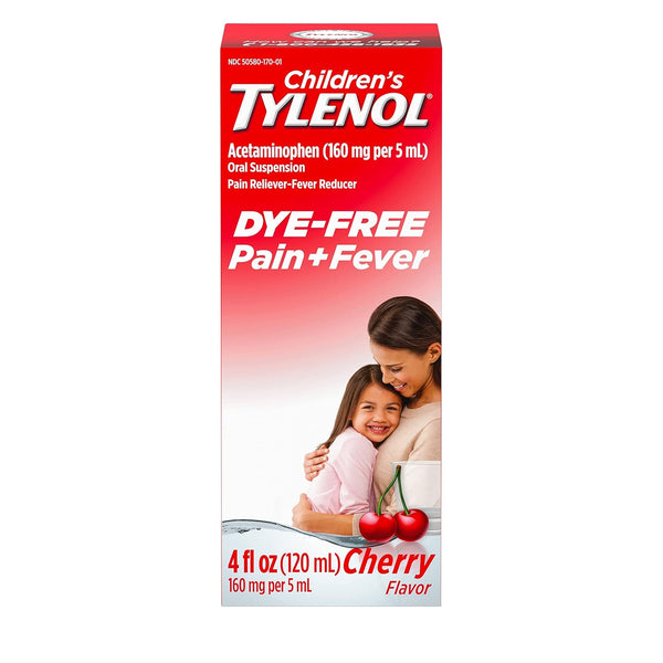 Children's Tylenol Pain + Fever Medicine, Dye-Free, Cherry, 120ml