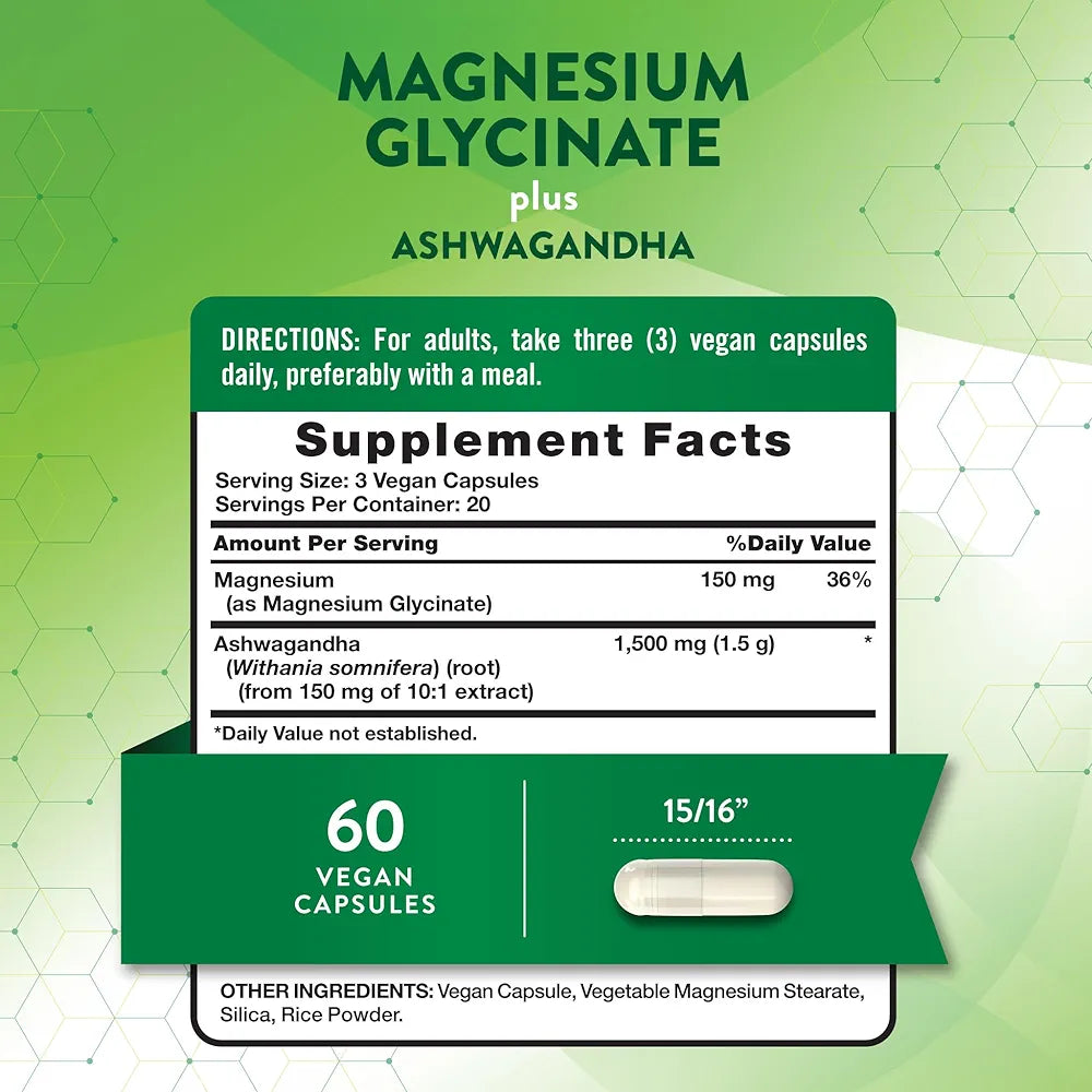 Nature's Truth Magnesium Glycinate with Ashwagandha | 60 Capsules