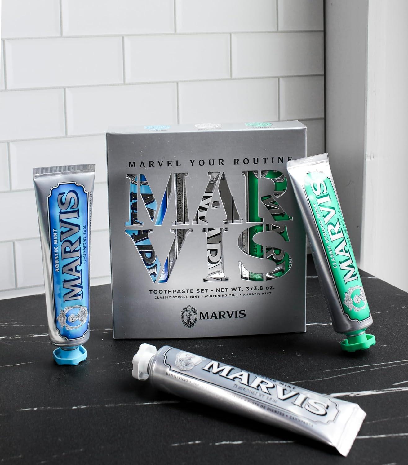 Marvis Best Sellers Trio, Classic Strong Mint, Whitening Mint, Aquatic Mint, 3 Tubes 75ml Each