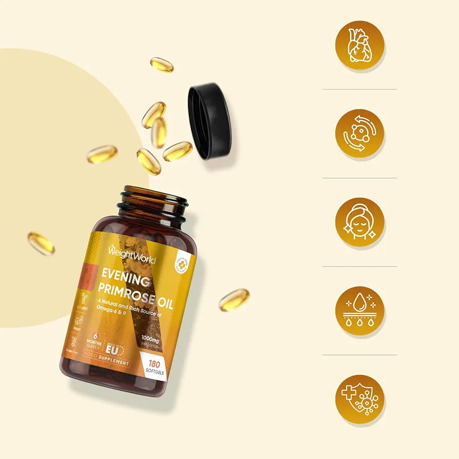 WeightWorld Evening Primrose Oil 1000mg - 180 Softgels - 6 Months Supply