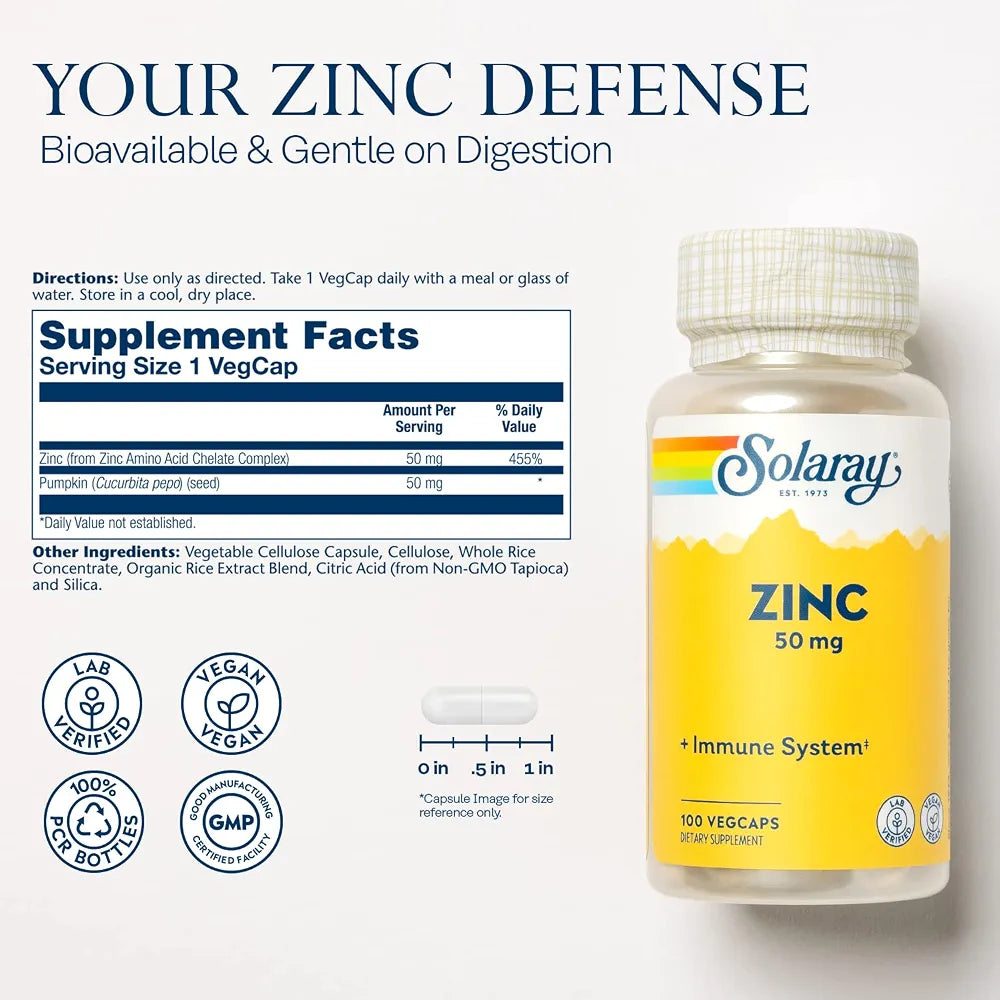 Solaray, Zinc Copper with Kelp & Pumpkin Seed, 100 VegCaps