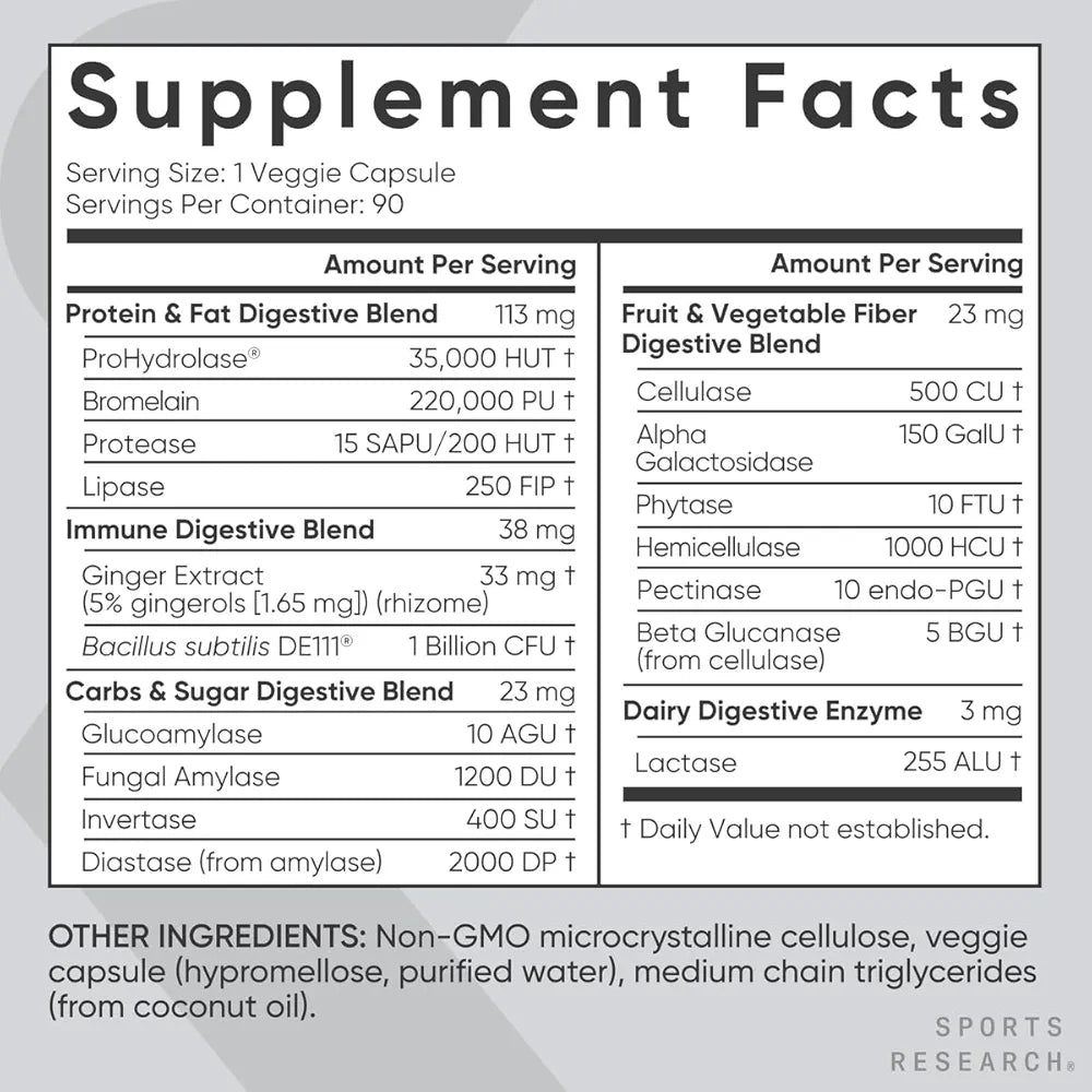 Sports Research Digestive Enzymes with Probiotics & Ginger  (90 Veggie Capsules)