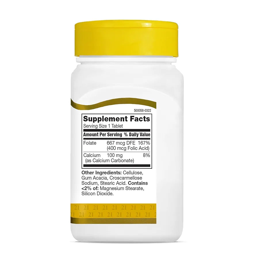 21st Century Folic Acid 400 mcg Tablets, 250 Count
