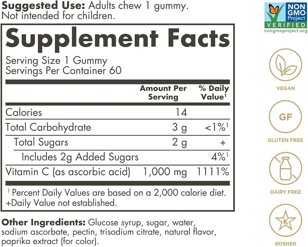 Solgar Vitamin C Gummies for Adults, 60 Vegetarian Gummies