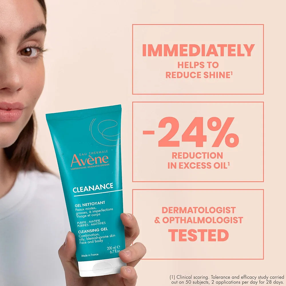 Avène Cleanance Cleansing Gel Soap Free Cleanser for Acne Prone, Oily, Face & Body