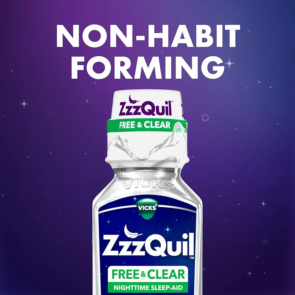 ZzzQuil Liquid Sleep Aid, FREE & CLEAR, Strawberry Flavored, 12 FL OZ