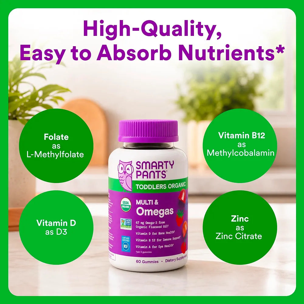 SmartyPants Toddler Organic Multi & Omegas Multivitamin Gummies