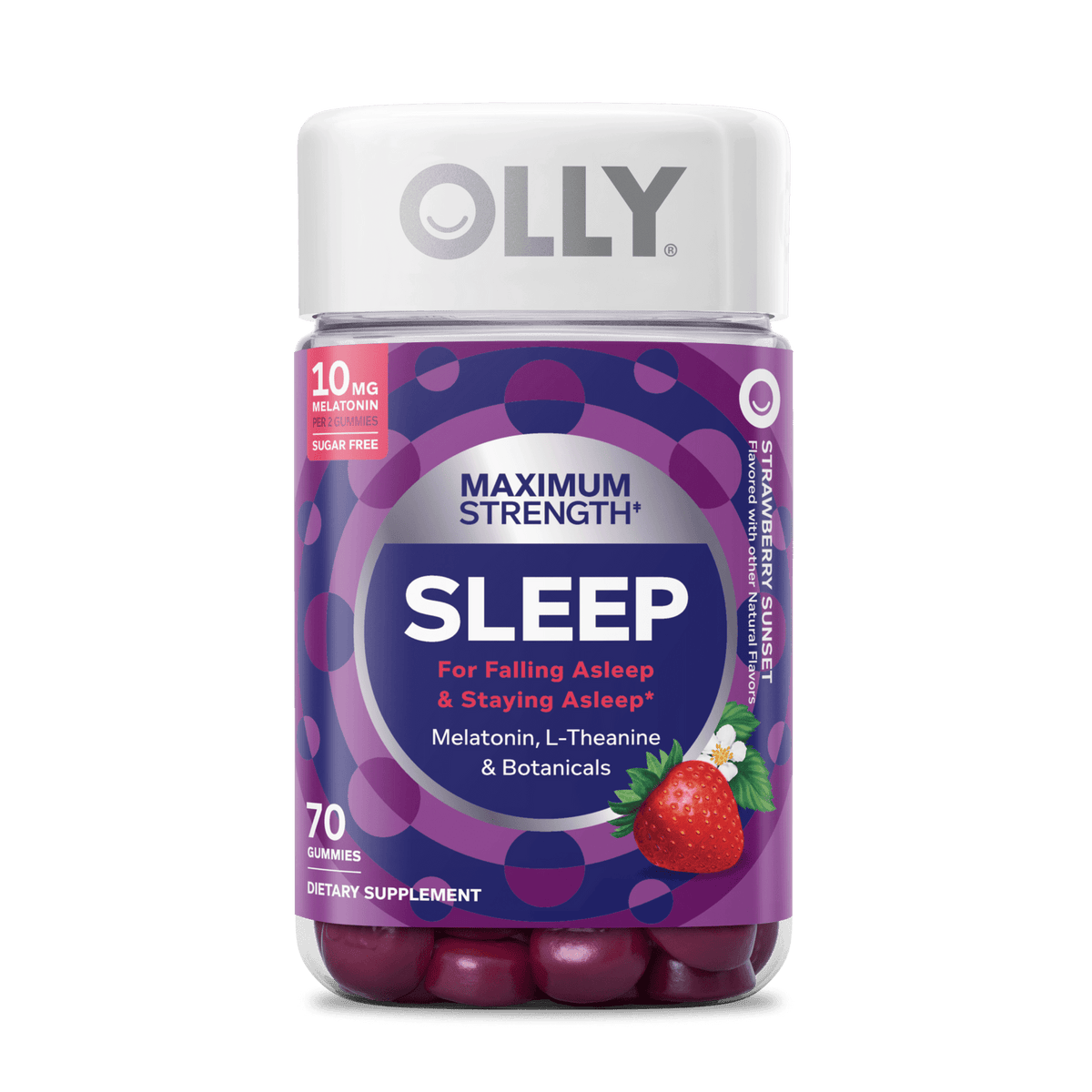 OLLY
Sleep, Maximum Strength, Strawberry Sunset, 70 Gummies