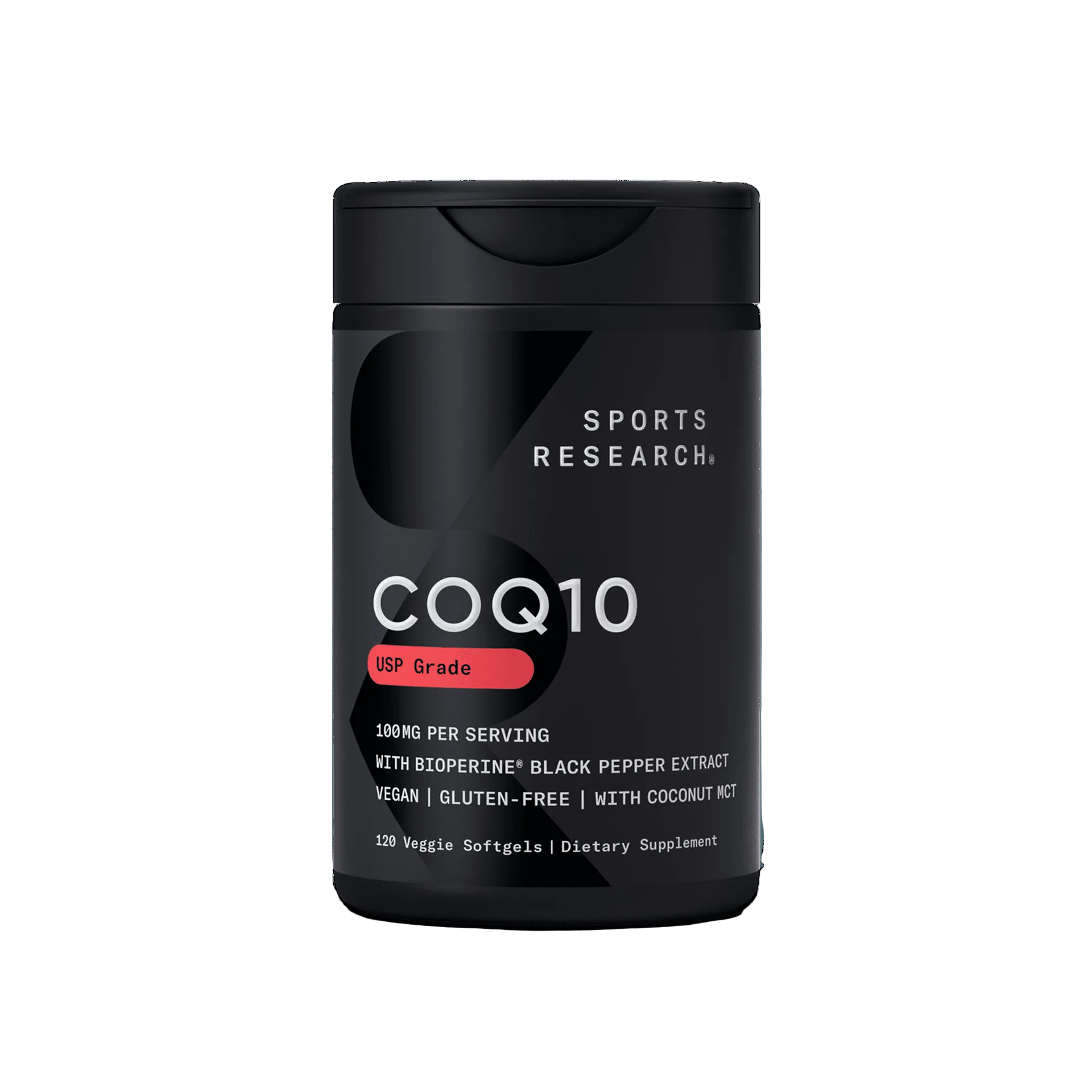 Sports Research CoQ10 (100mg) Enhanced w/Coconut Oil & Bioperine (Black Pepper)-(120 Veggie Softgels)