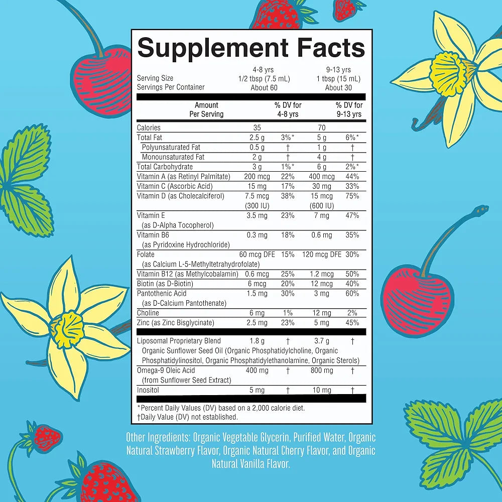 MaryRuth Organics Kids Multivitamin Liposomal | Vegan, Sugar-Free Vitamins for Kids | Ages 4+ | 2 Month Supply