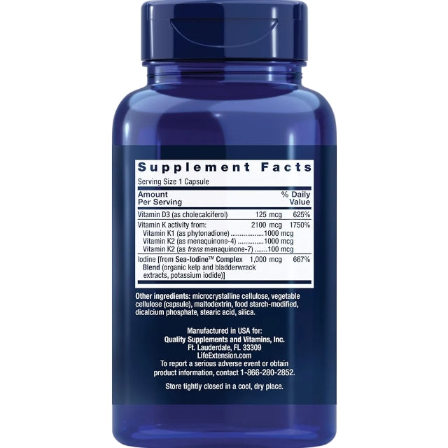 Life Extension Vitamins D and K with SeaIodine Bone Brain Thyroid Arterial Support