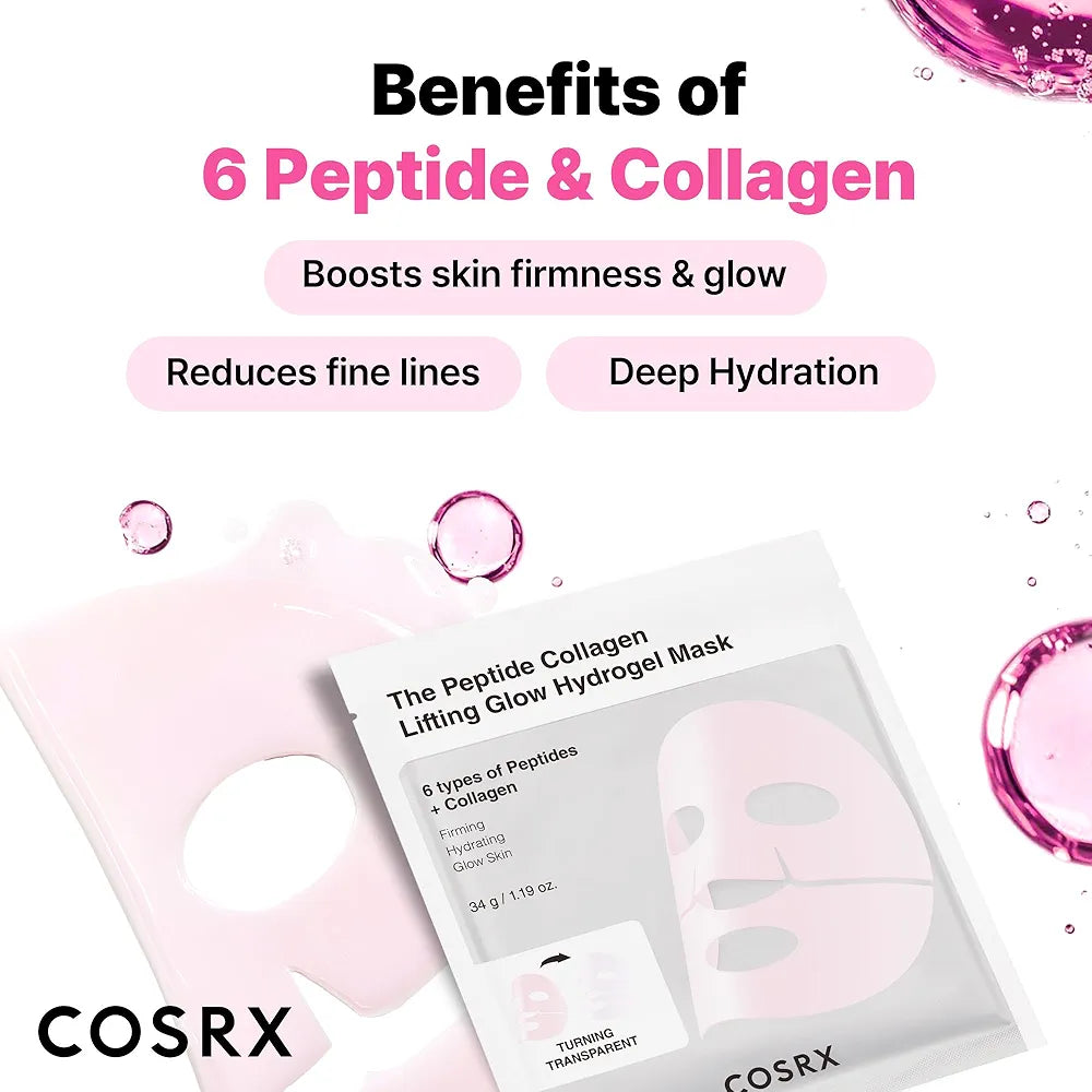 COSRX Pink Peptides Collagen Lifting Glow Hydrogel Face Masks Skincare 3 EA