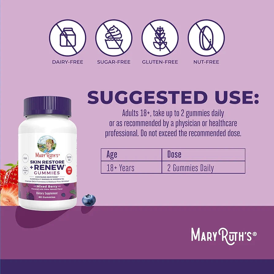 MaryRuth's Skin Restore + Renew Gummies With Hyaluronic Acid