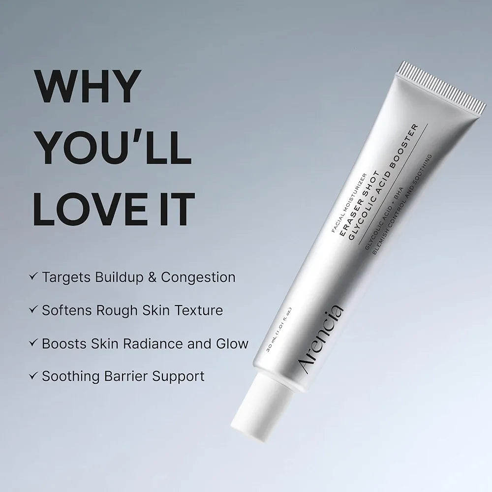Arencia Eraser Shot Serum Glycolic Acid Booster with AHA BHA, Exfoliating Face Serum