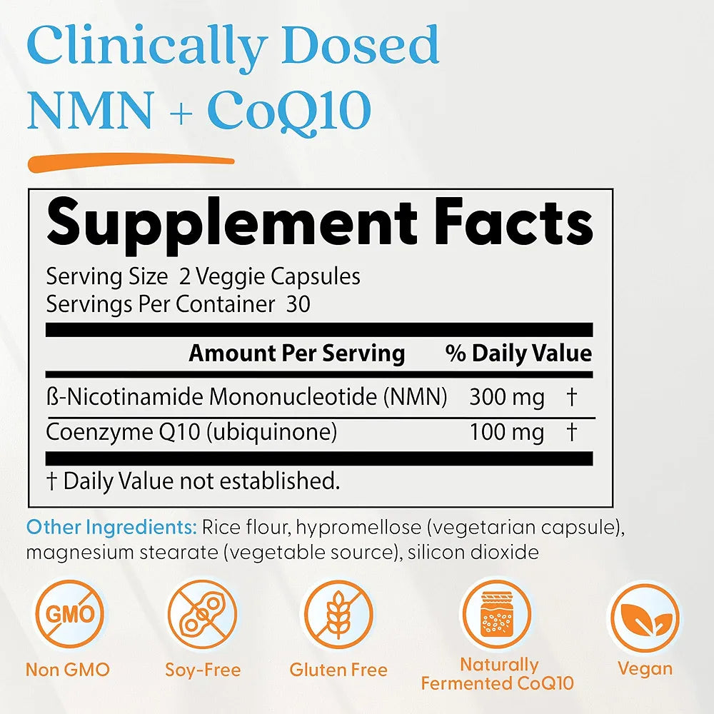 Doctor's Best NMN + CoQ10 - Supports NAD+ Production & Cellular Energy, 60 Veg Caps