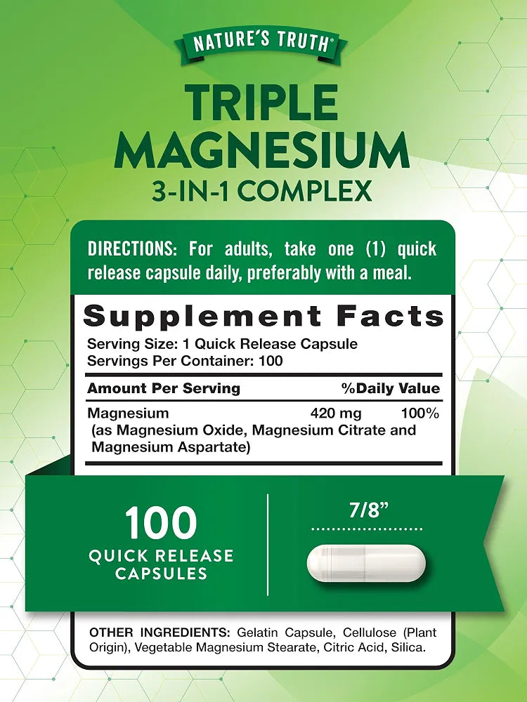 Nature's Truth Triple Magnesium Complex Supplement | 100 Capsules