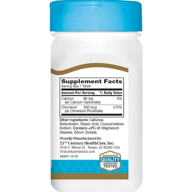 21st Century Chromium Picolinate, 200 mcg, 100 Tablets
