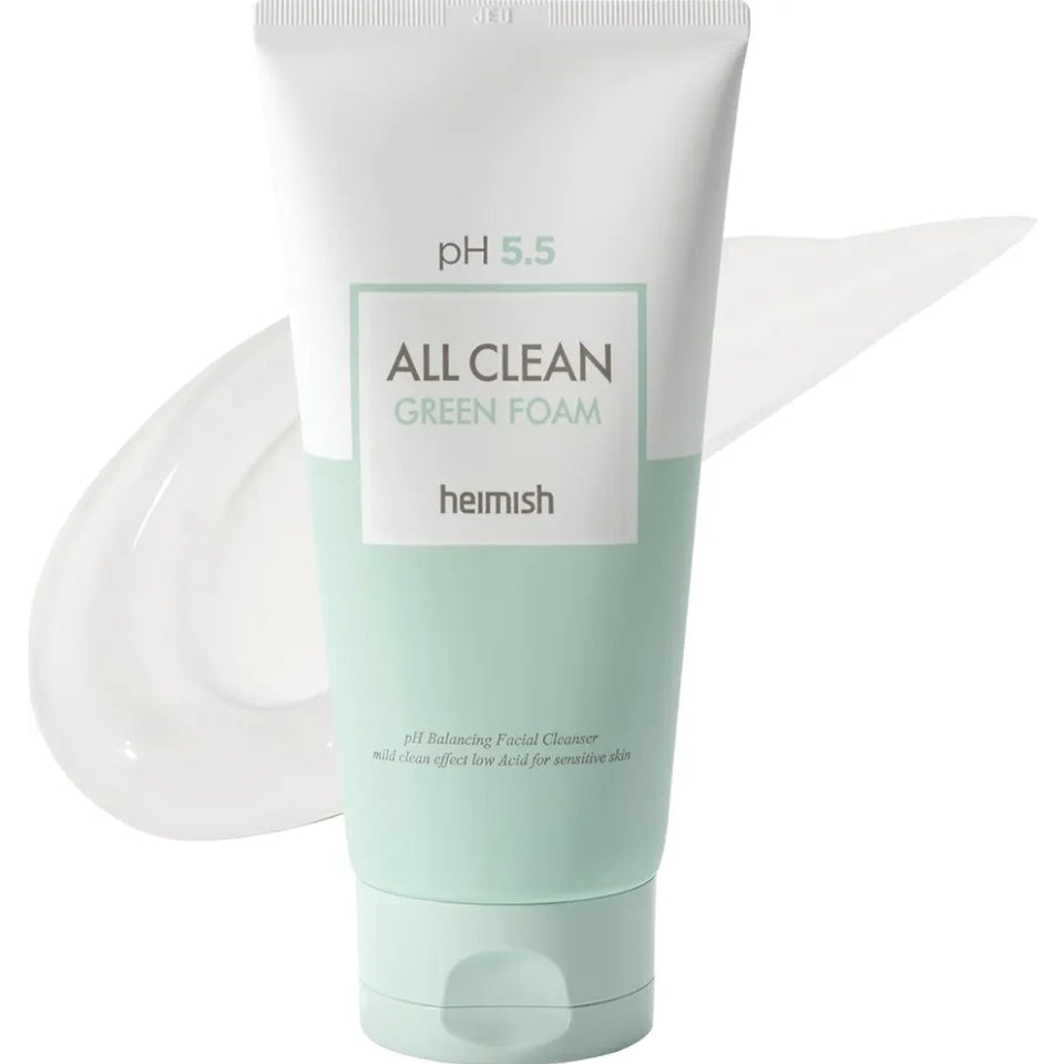 HEIMISH pH 5.5 All Clean Green Foam Moisturizing Facial Cleanser with Amino Acids, Gentle Foam