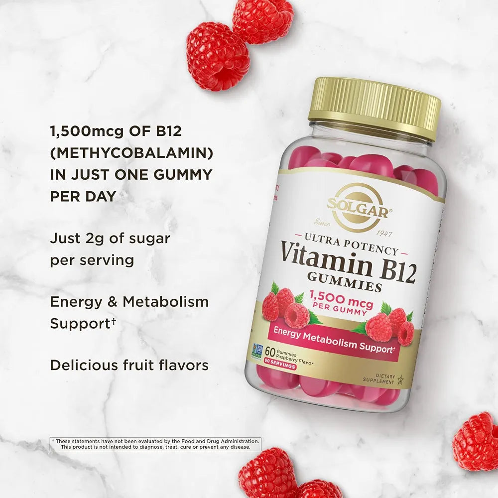Solgar Methyl B12 Gummies for Adults 1,500mcg, Raspberry Flavor 60 Servings