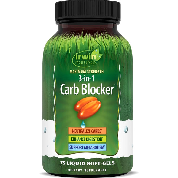 Irwin Naturals Maximum Strength 3-in-1 Carb Blocker - Neutralize Carbohydrates - 75 Liquid Softgels