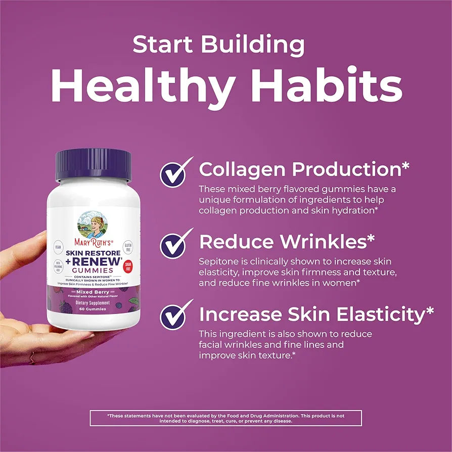 MaryRuth's Skin Restore + Renew Gummies With Hyaluronic Acid