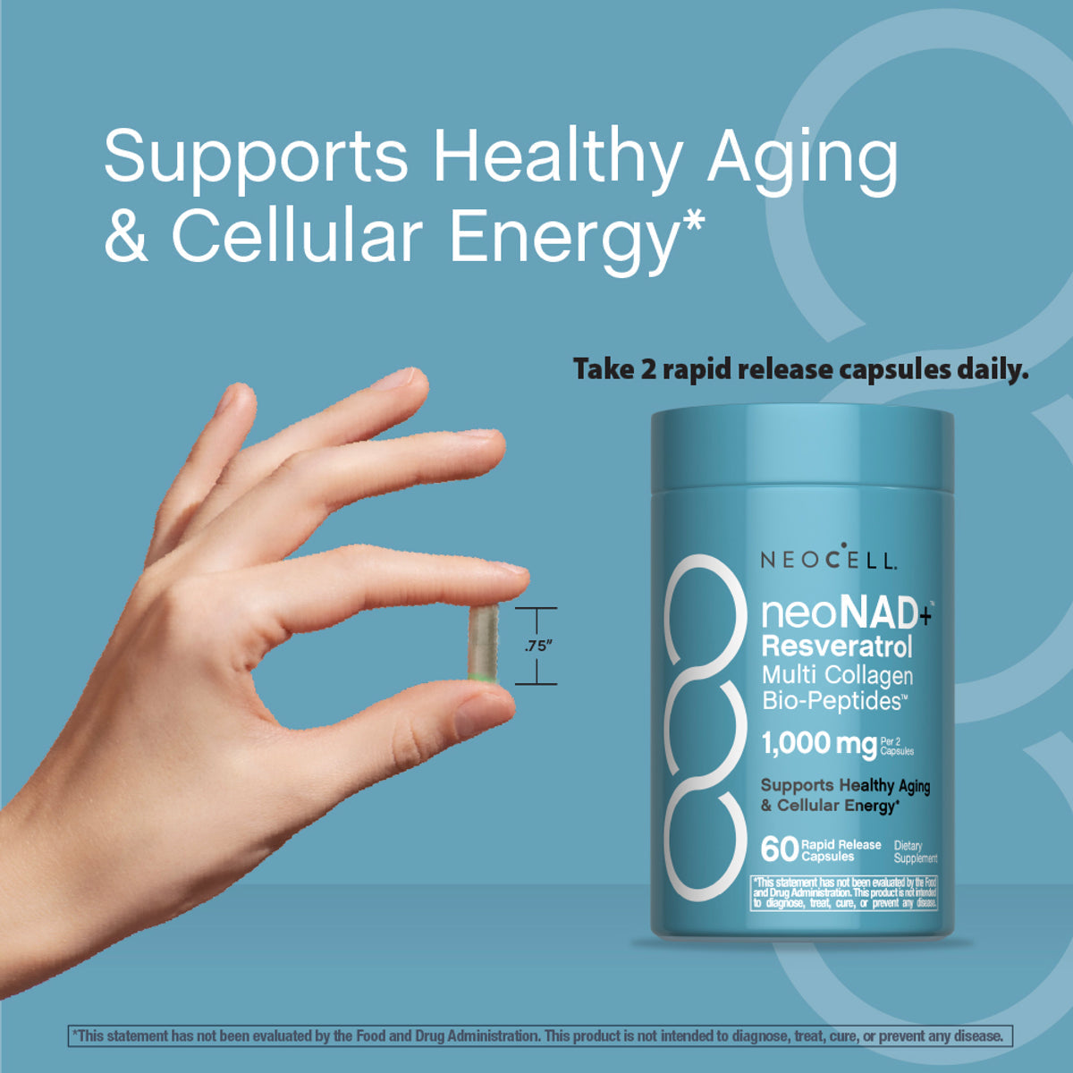 NeoCell NAD+ Resveratrol Supplement with Multi Collagen Bio-Peptides
1,000mg | 60 Capsules
