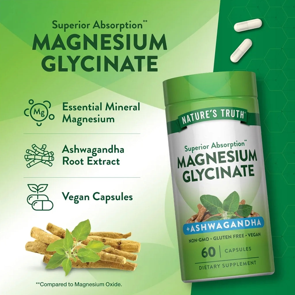 Nature's Truth Magnesium Glycinate with Ashwagandha | 60 Capsules