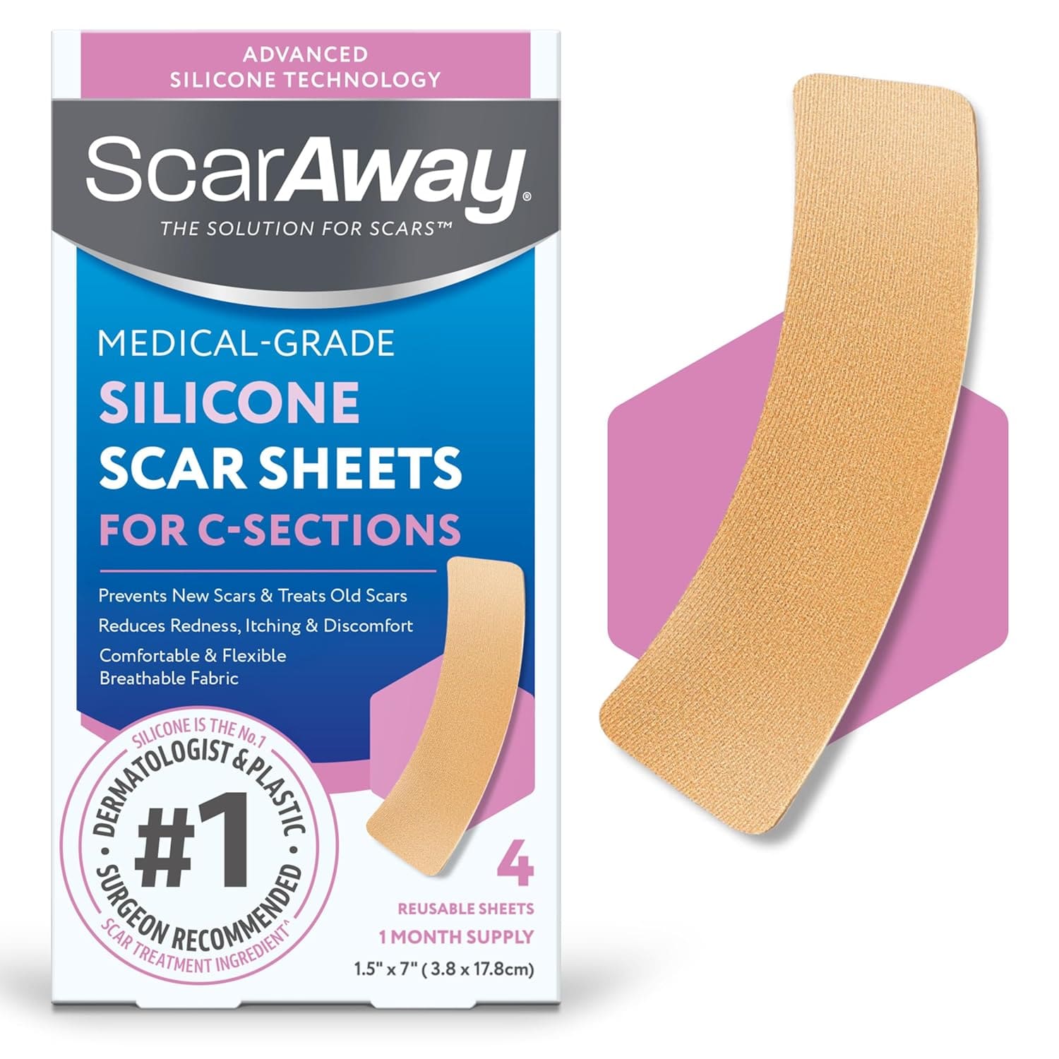 ScarAway Medical-Grade Silicone Scar Sheets – C-Section Scar Care (4 Sheets)