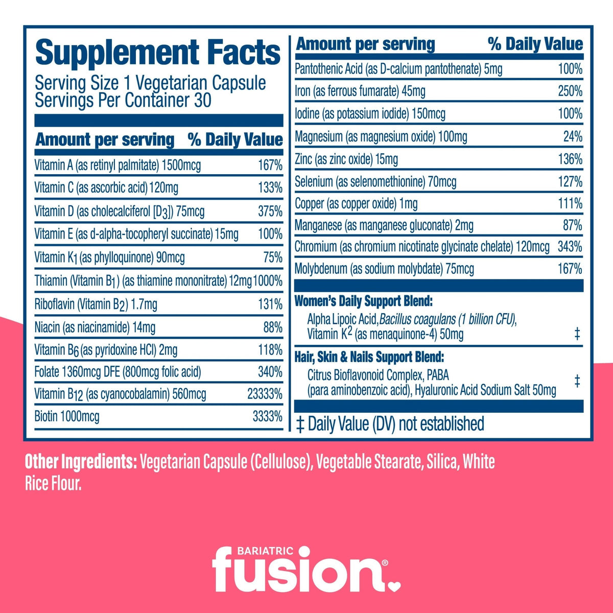 Women’s One Per Day Bariatric Multivitamin With Iron Capsules