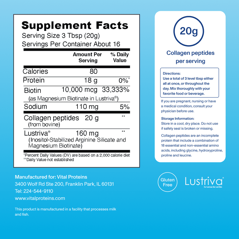 Vital Proteins Collagen Peptides + Biotin Hair Complex Unflavored Powder