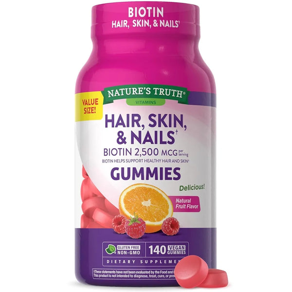 Nature's Truth Hair, Skin, and Nails Gummies | with Biotin | 140 Count | Fruit Flavor