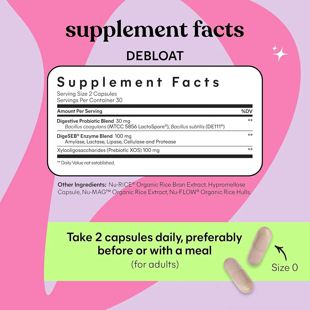 Lemme Debloat 3-in-1 Prebiotic, Probiotic & Digestive Enzyme Capsules
