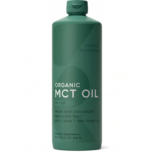 Sports Research Organic MCT Oil - Keto & Vegan MCTs C8, C10 from Coconuts - Fatty Acid Brain & Body Fuel 946 ml