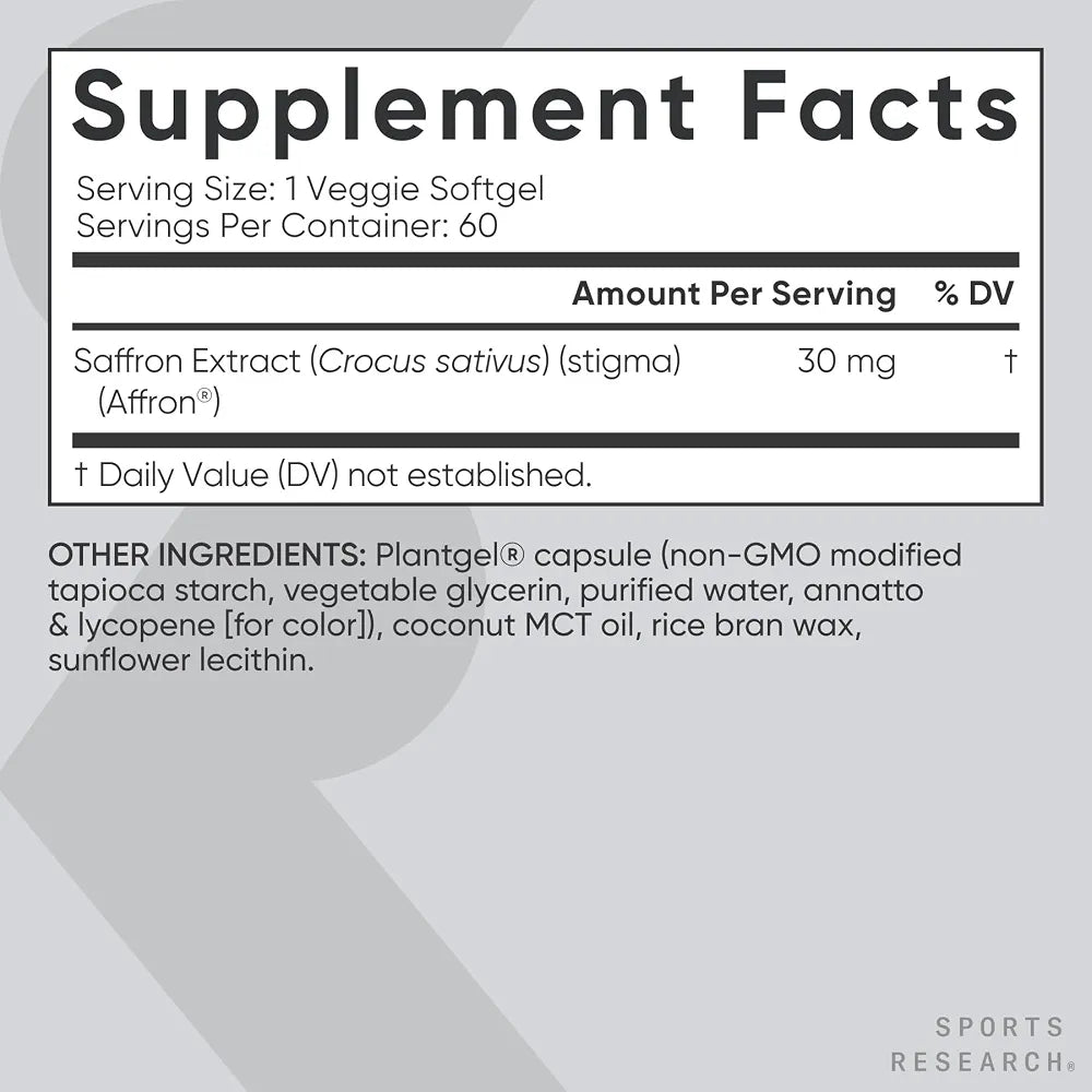 Sports Research Pure Saffron 30mg, 60 Count Plantgels™
Mood & Stress Support