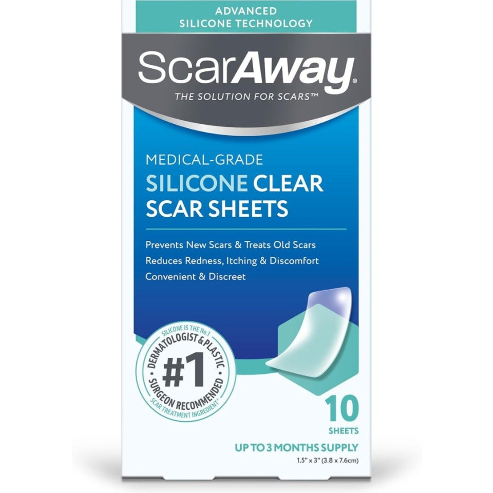 ScarAway Silicone
Clear Scar Sheets 10ct Sheets (1.5 x 3")