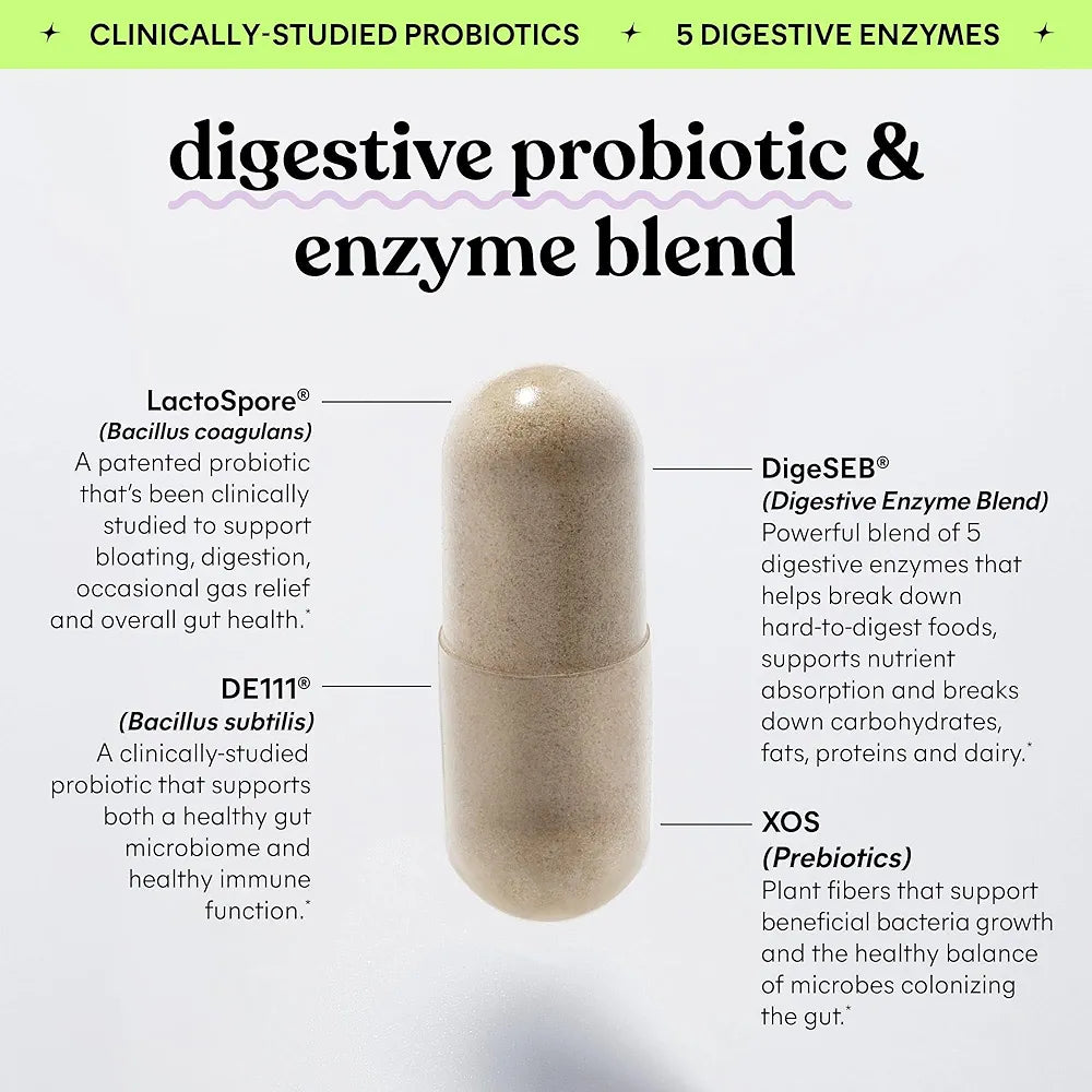 Lemme Debloat 3-in-1 Prebiotic, Probiotic & Digestive Enzyme Capsules