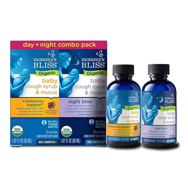 Mommy's Bliss Organic Baby Cough Syrup & Mucus Relief, Day and Night Combo Pack