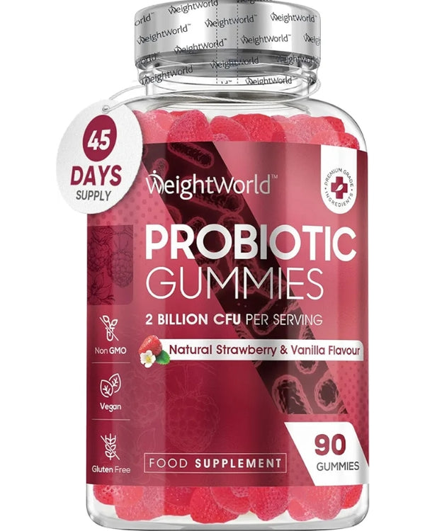 Weightworld Vegan Probiotic Gummies with Prebiotic - 45 Days (90 Low Sugar Gummies)