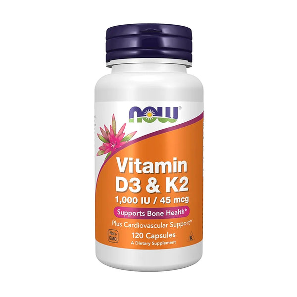 NOW Vitamin D3 & K-2,1,000 IU/45 ,120 veg Capsules