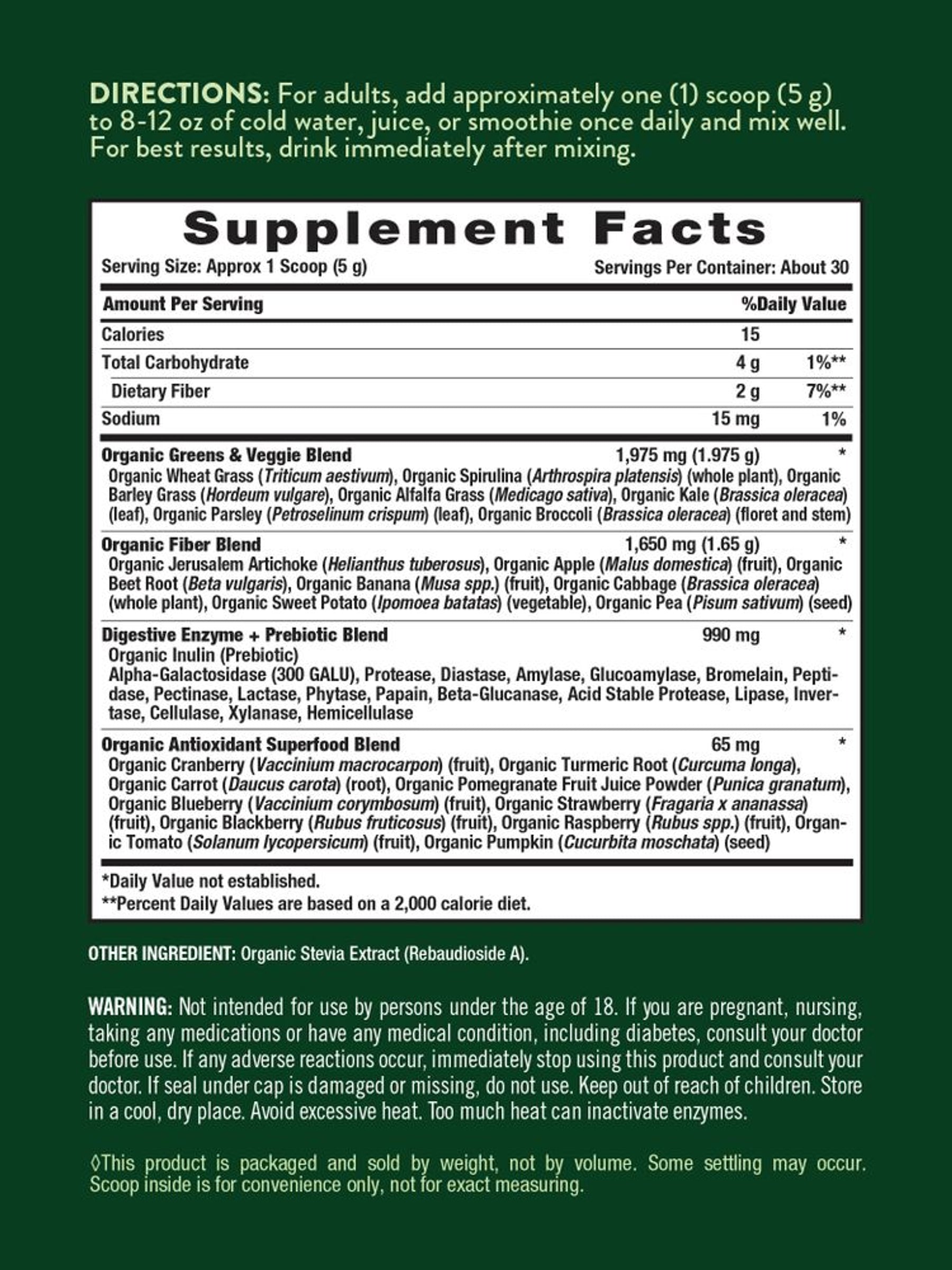 Nature's Truth Organic Greens Powder 30 SERVINGS