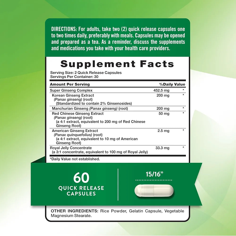 Nature's Truth Super Ginseng Complex | 60 Capsules | with Royal Jelly