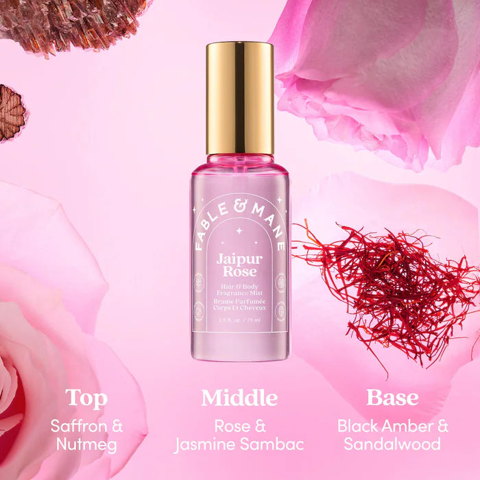 Fable & Mane 
Jaipur Rose Hair & Body Mist with Saffron + Black Amber