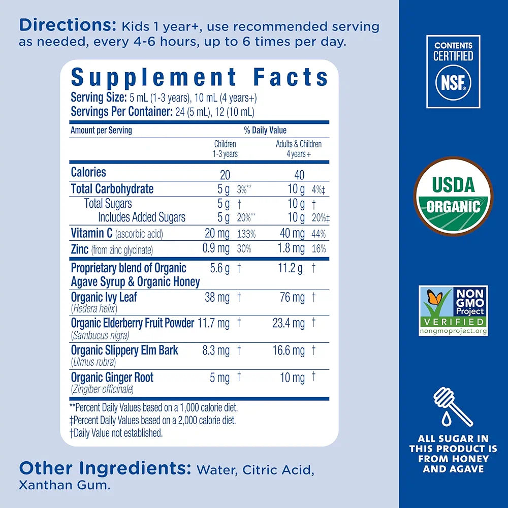 Mommy's Bliss Kids Organic Cough Syrup and Mucus Relief + Immunity Support