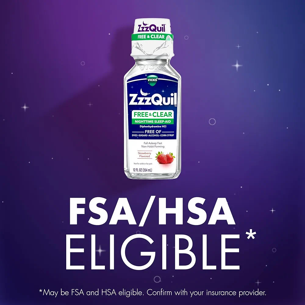 ZzzQuil Liquid Sleep Aid, FREE & CLEAR, Strawberry Flavored, 12 FL OZ