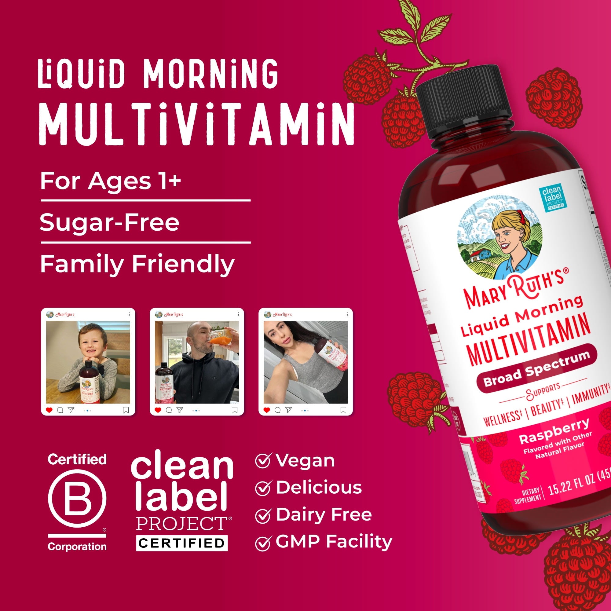 MaryRuth Liquid Morning Multivitamin, Raspberry, 450ml