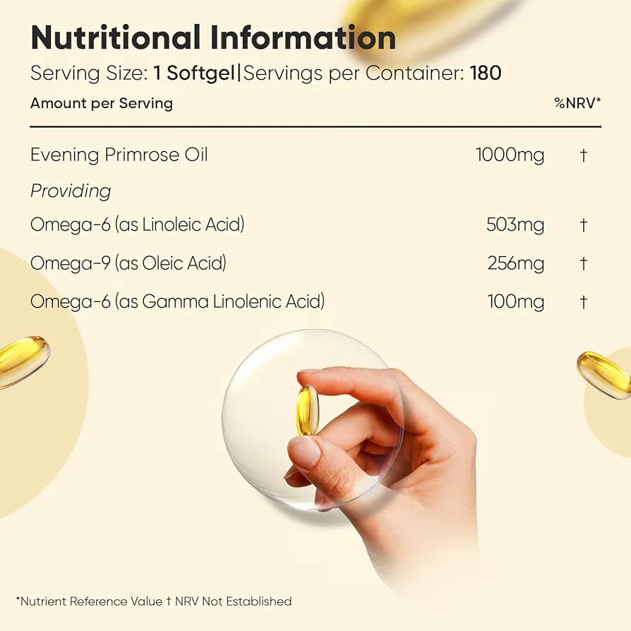 WeightWorld Evening Primrose Oil 1000mg - 180 Softgels - 6 Months Supply